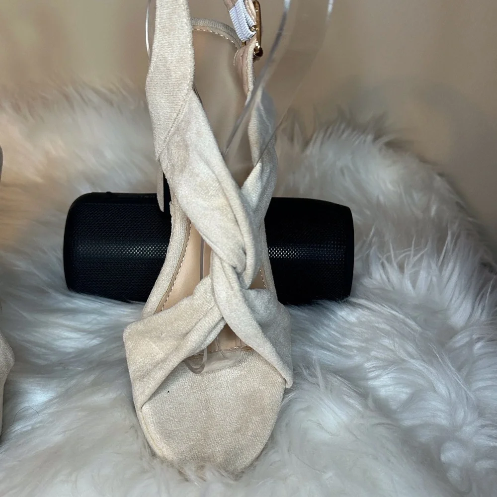 Cream Platform Shoes with Strappy Design and Open Toe